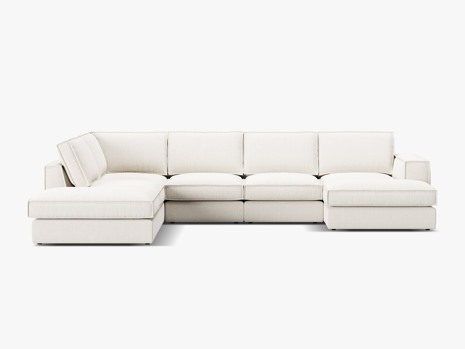 Micadoni modulares Panorama Ecksofa Pola 5-Sitzer Links Strukturierter Stoff Babel Weiß