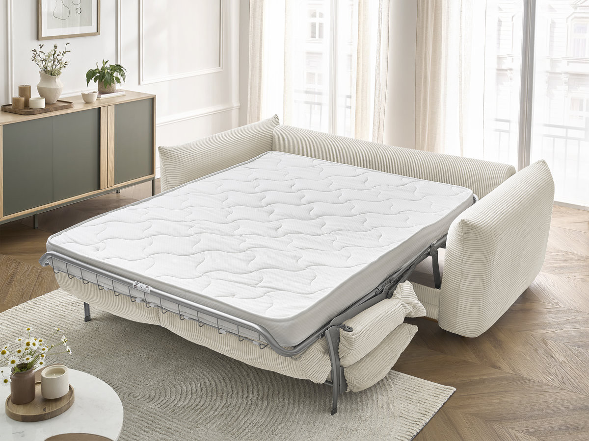 Bobochic Ernest Schlafsofa 3-Sitzer, Liegefläche 140 / 160 × 190 cm Cordsamt Beige, Liegefläche 160 × 190 cm