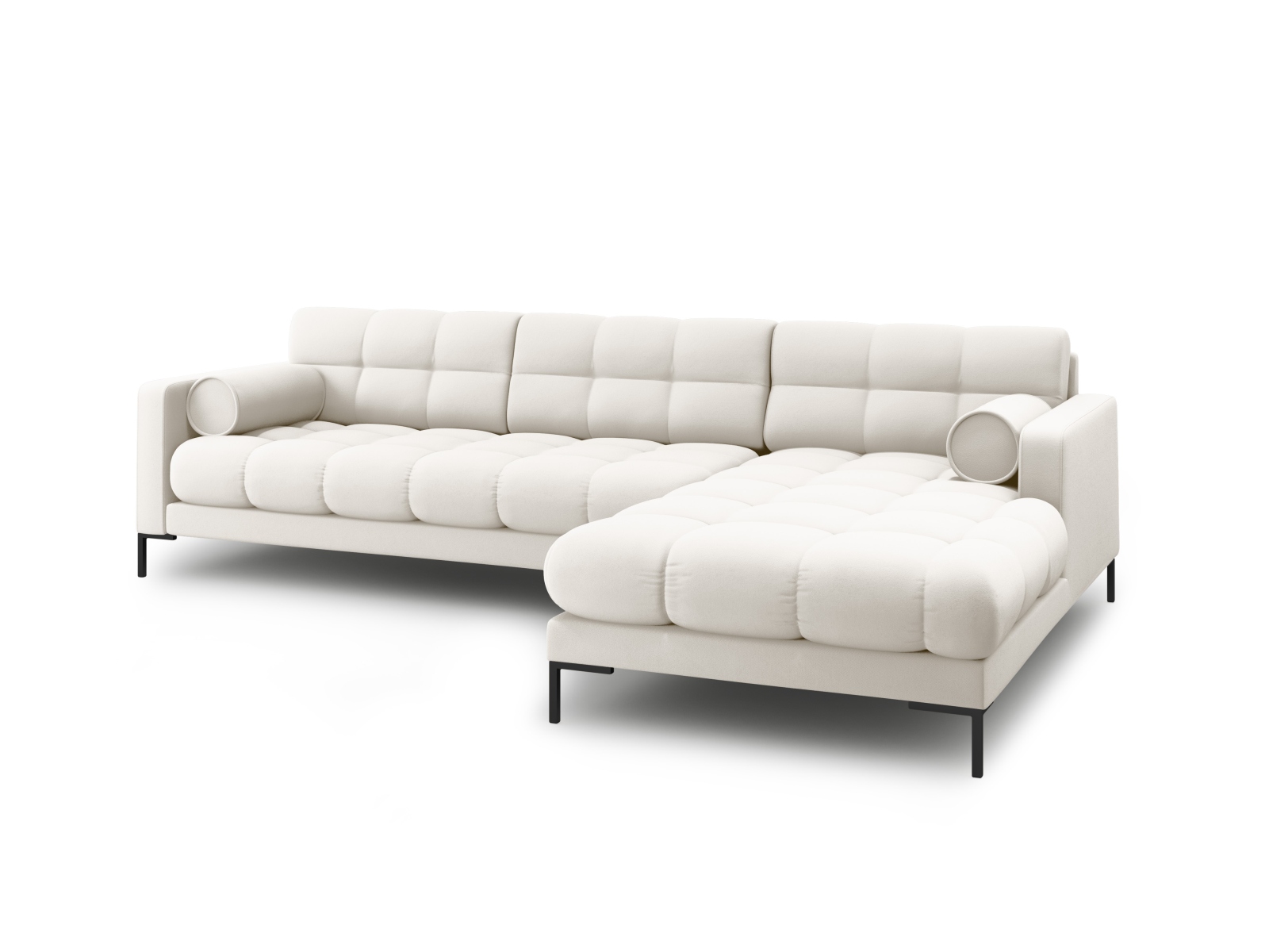 Cosmopolitan Design Ecksofa Bali 5-Sitzer Strukturierter Stoff Neve Helles Beige Rechts Beine Schwarzes Metall