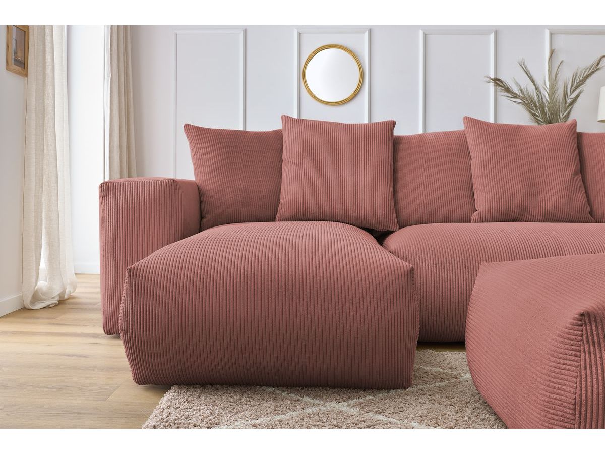 Bobochic Voltaire Wohnlandschaft mit Pouf 356 × 214 cm Cordsamt Rosa Ecke links