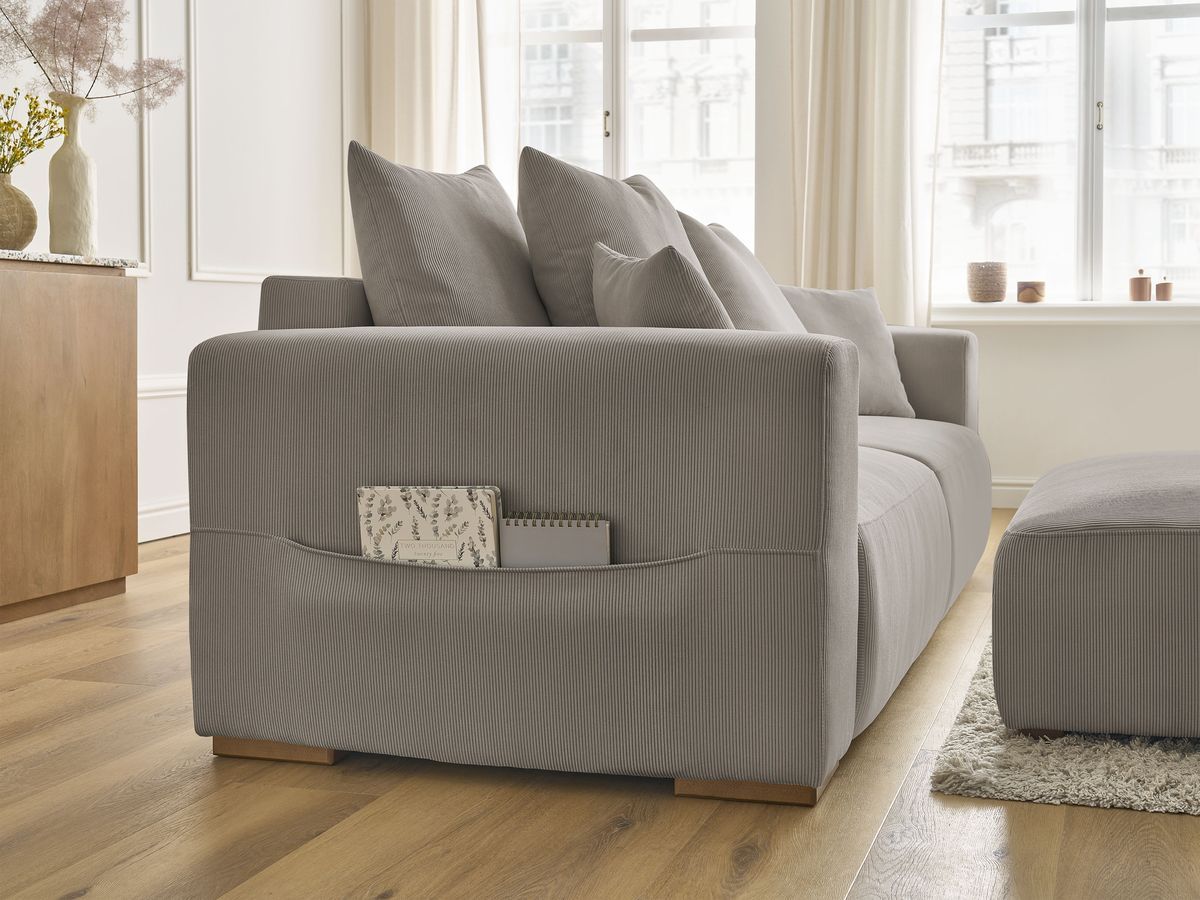 Bobochic Sidonie Schlafsofa 4-Sitzer mit Bettkasten und Pouf Cordsamt Taupe