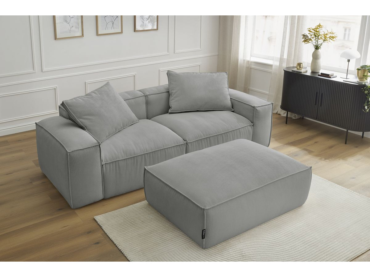 Bobochic Boheme Sofa 4-Sitzer mit Pouf Cordsamt Hellgrau