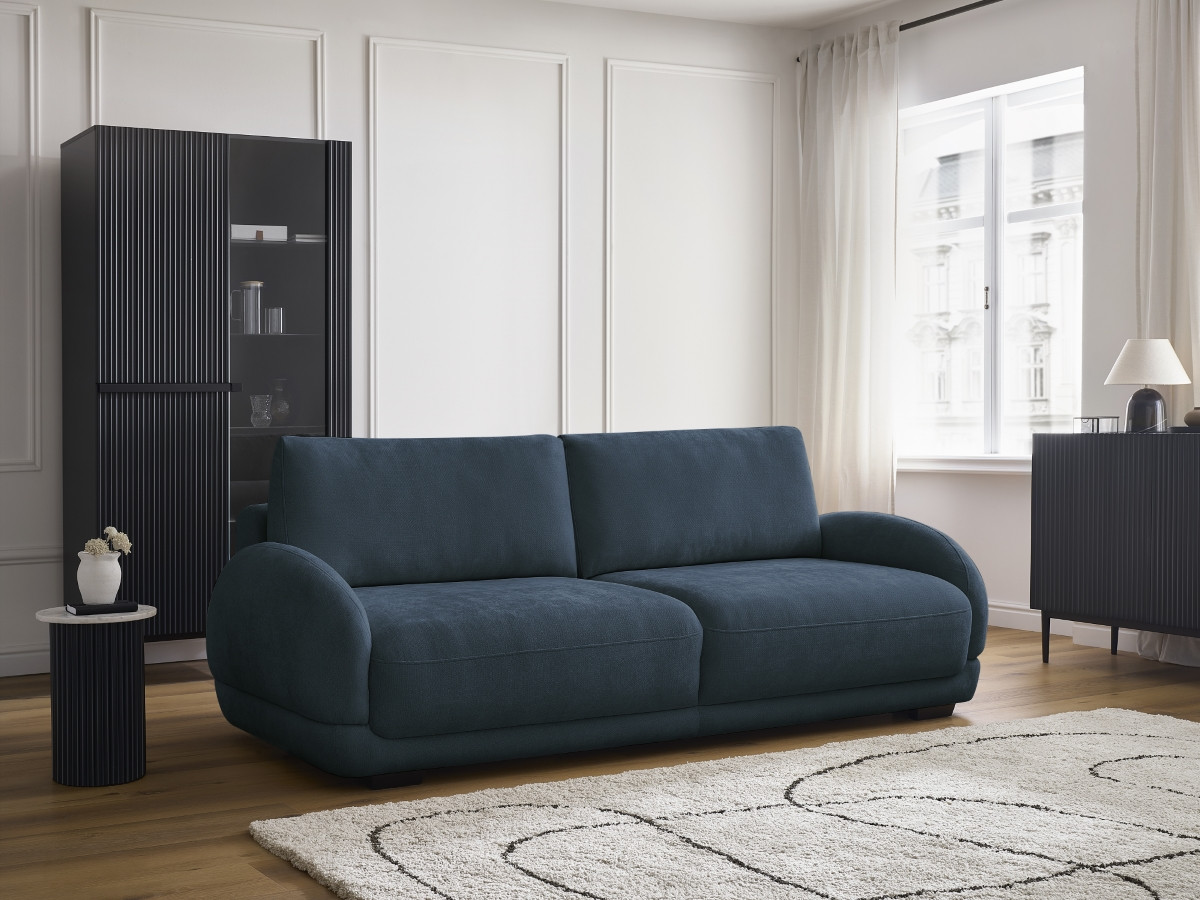 Bobochic Monica Schlafsofa 3-Sitzer mit Bettkasten Stoff Dunkelblau
