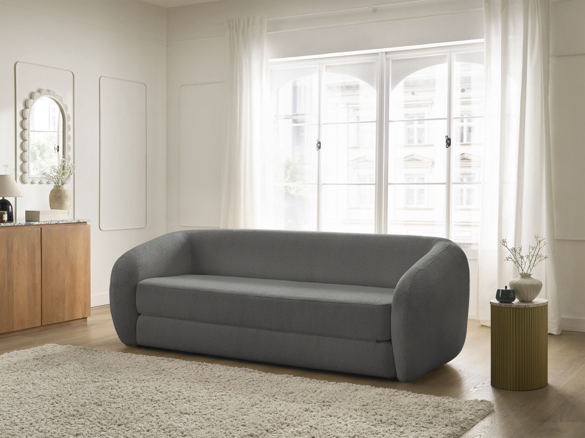 Bobochic Neyo Schlafsofa 3-Sitzer Bouclé-Stoff Dunkelgrau