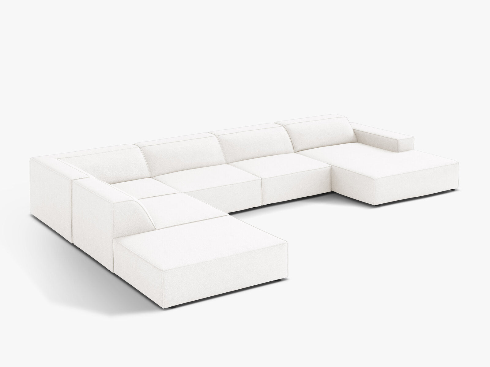 Micadoni Panorama-Ecksofa Jodie 7-Sitzer Links Boucle Baloo Weiß