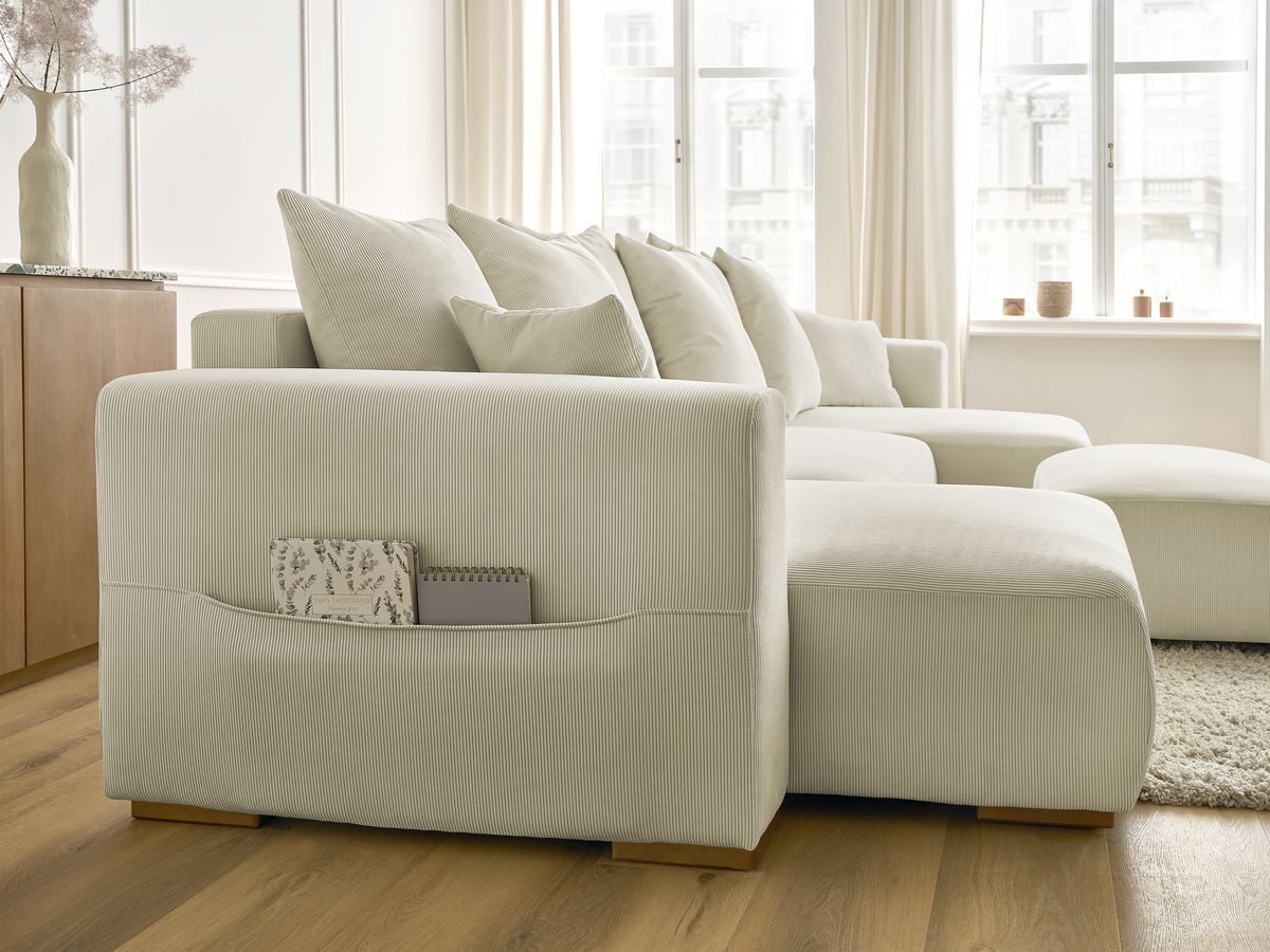Bobochic Sidonie Wohnlandschaft mit Pouf Cordsamt Beige