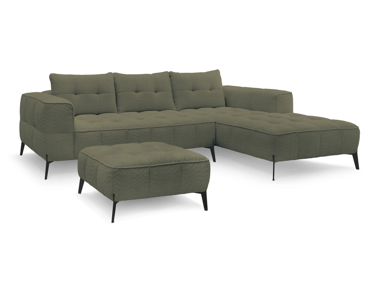 Bobochic Anis Ecksofa mit Pouf Bouclé-Stoff Grün Ecke rechts