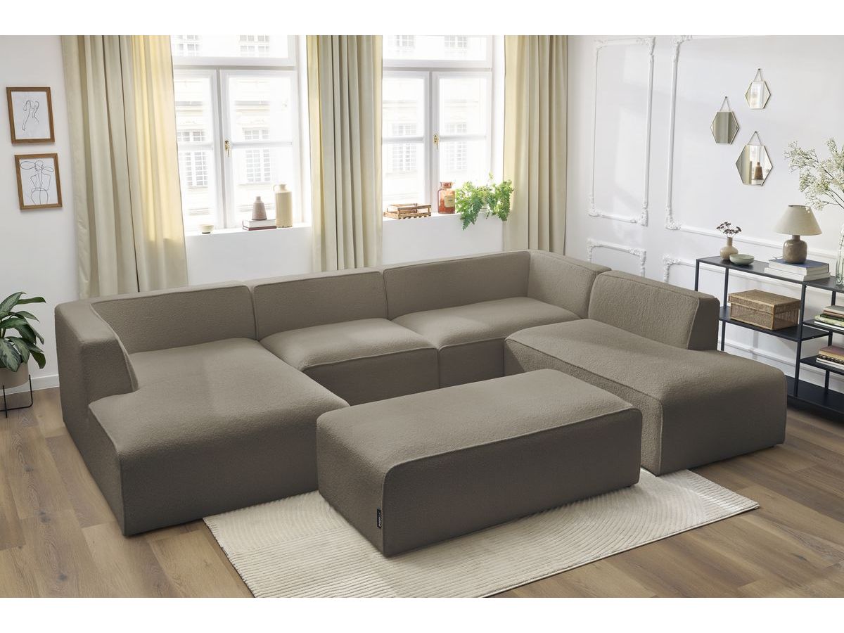 Bobochic Megeve Wohnlandschaft mit Pouf Bouclé-Stoff Braun Ecke links