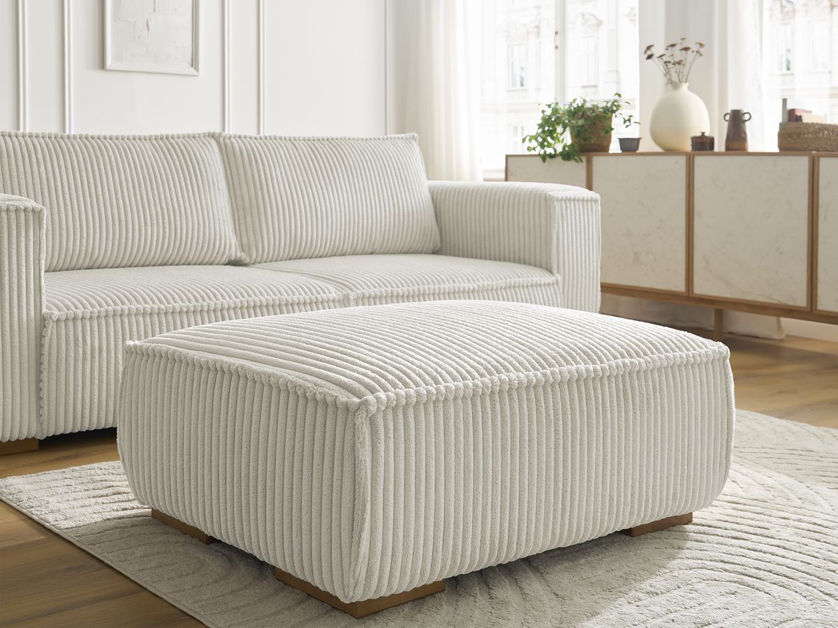 Bobochic Chelsea Sofa 4-Sitzer mit Pouf Breitcord weich Beige
