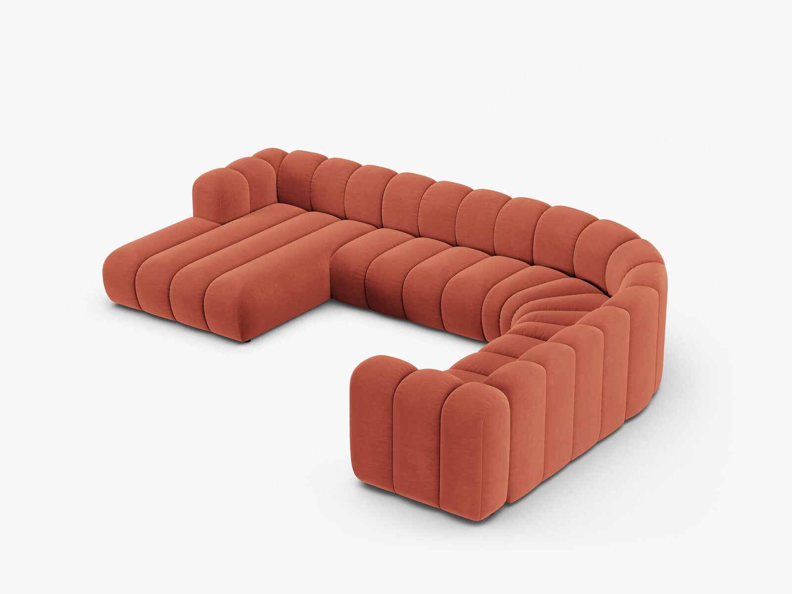 Micadoni Modulares Panorama Ecksofa Lupine 6-Sitzer Rechts Samt Venus Koralle