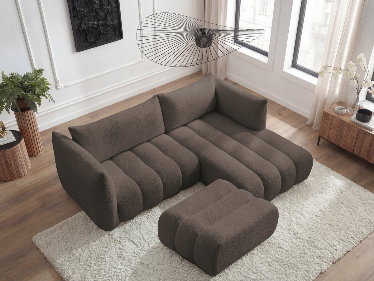 Bobochic Azra Ecksofa mit Pouf 262 × 178 cm Bouclé-Stoff Braun Ecke rechts
