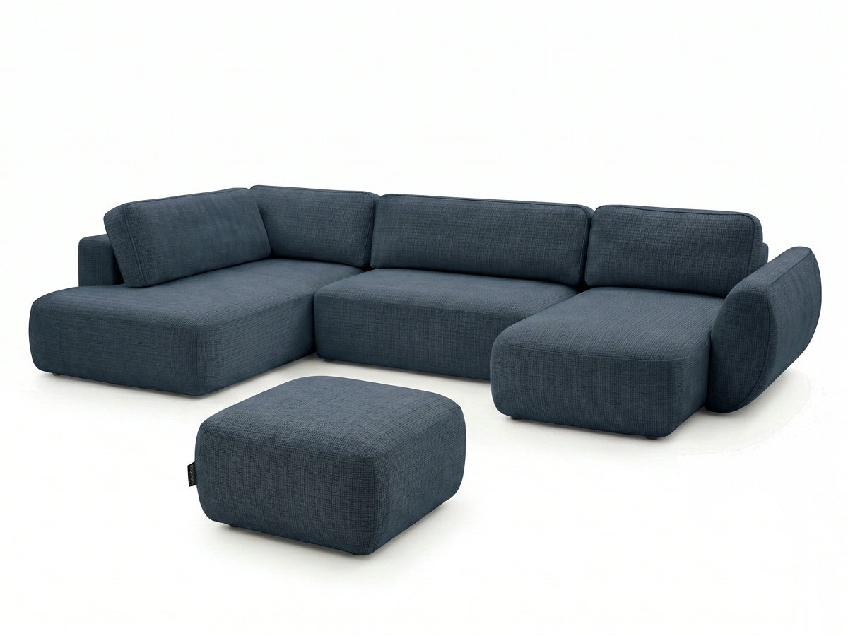 Bobochic Denise Wohnlandschaft mit Pouf Strukturstoff Dunkelblau Ecke rechts