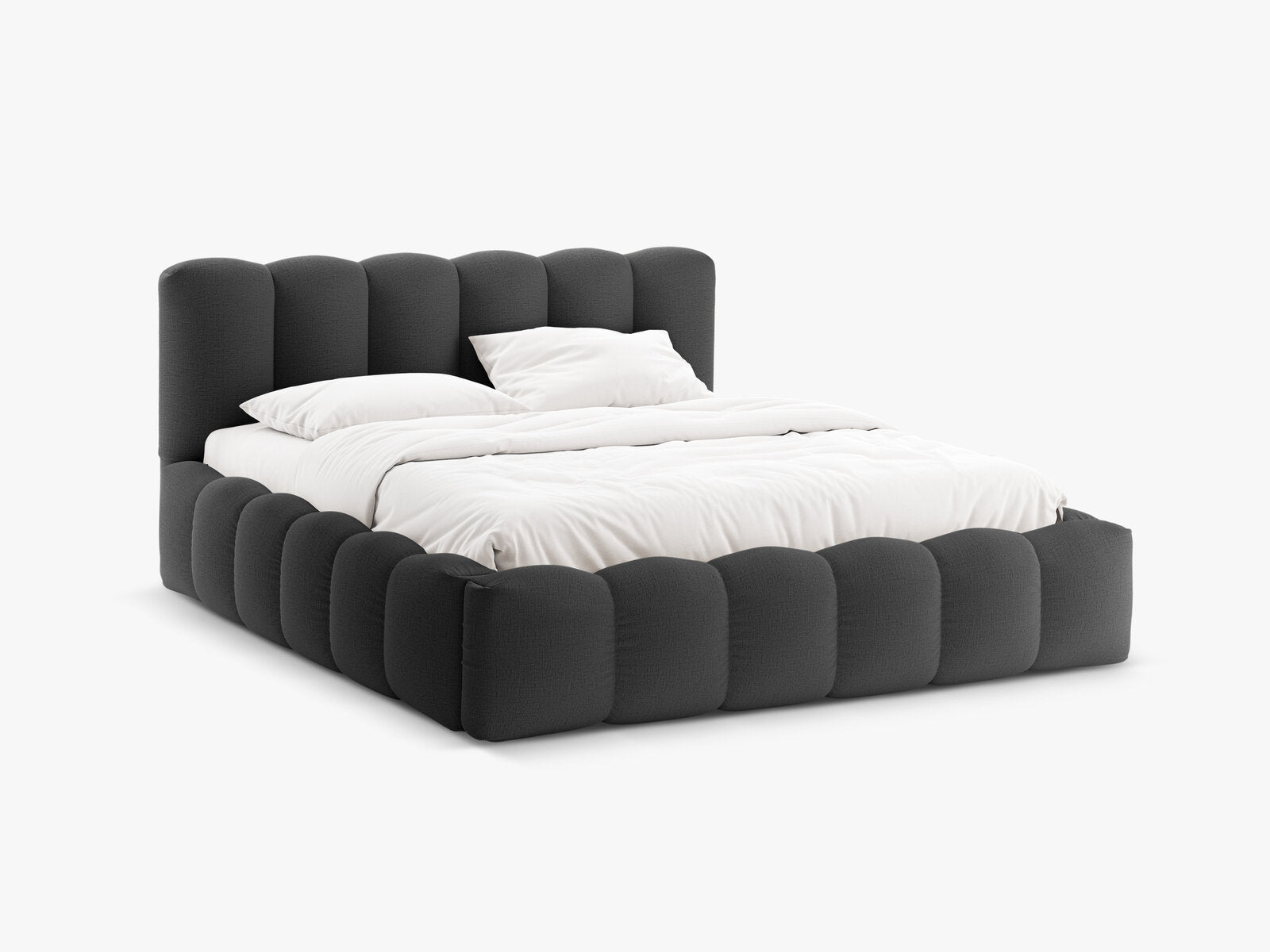 Micadoni Stauraumbett mit Kopfteil Lupine Strukturierter Stoff Moly Anthrazit 140x200