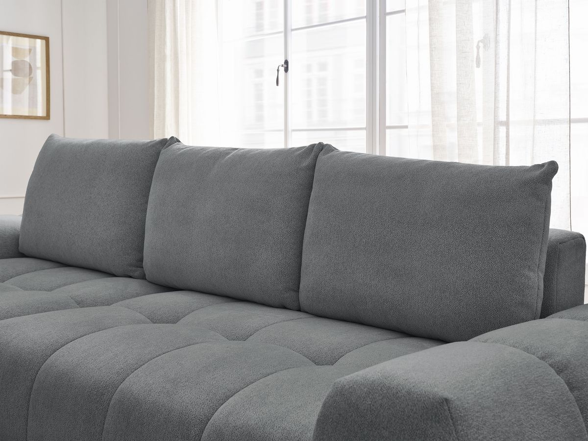 Bobochic Everest Ecksofa mit Schlaffunktion und Bettkasten 318 × 180 cm, 3 Kissen Melange-Stoff Dunkelgrau Ecke links