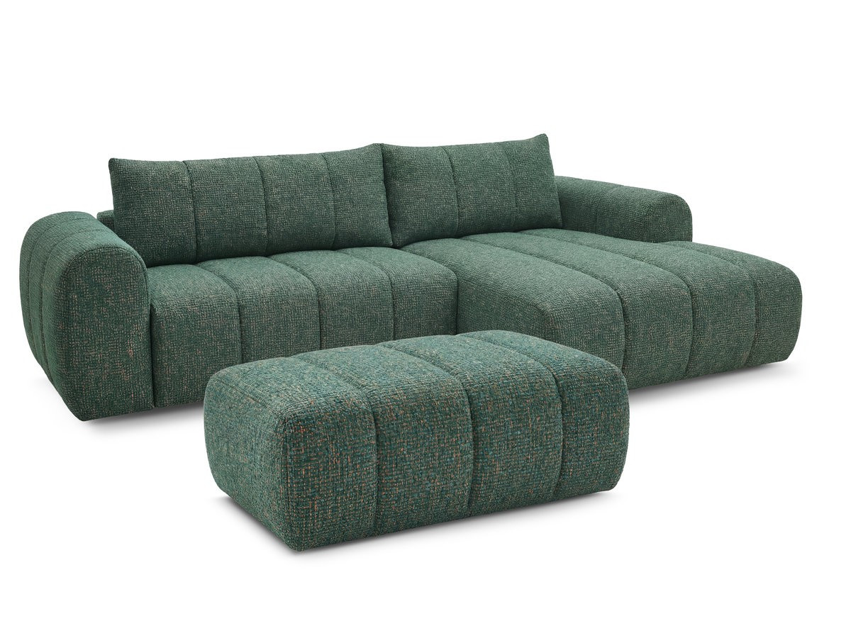 Bobochic Nesty Ecksofa 272 cm mit Pouf Melange-Stoff Dunkelgrün Ecke rechts