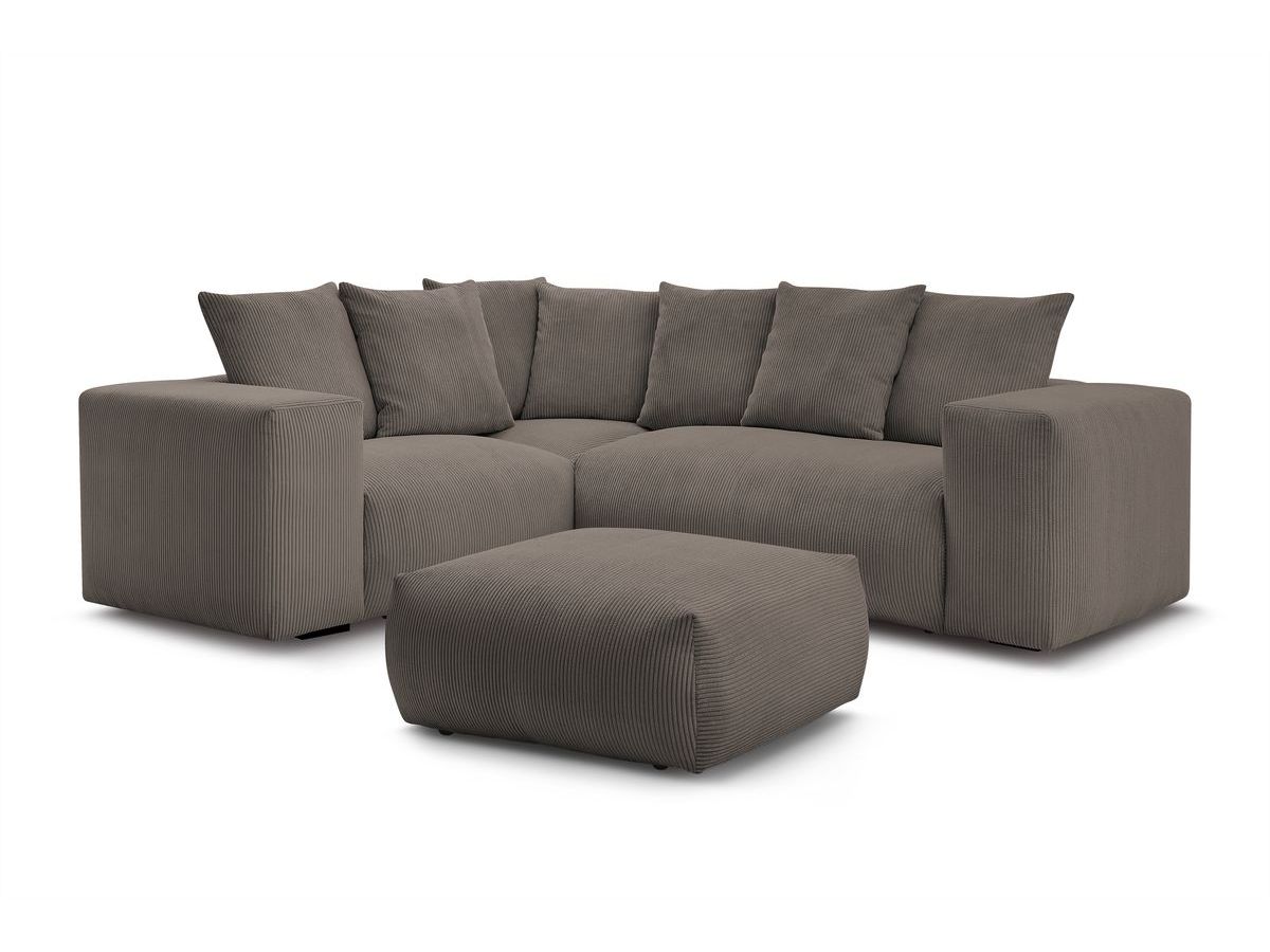 Bobochic Voltaire Ecksofa mit Pouf 268 × 214 cm Cordsamt Taupe Ecke links