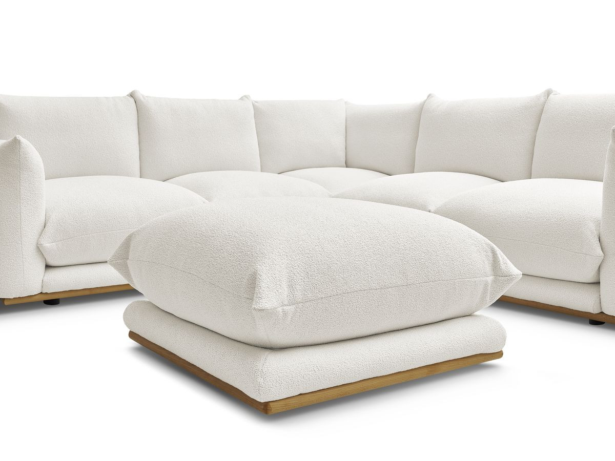 Bobochic Ernest Ecksofa mit Pouf Bouclé-Stoff Weiß