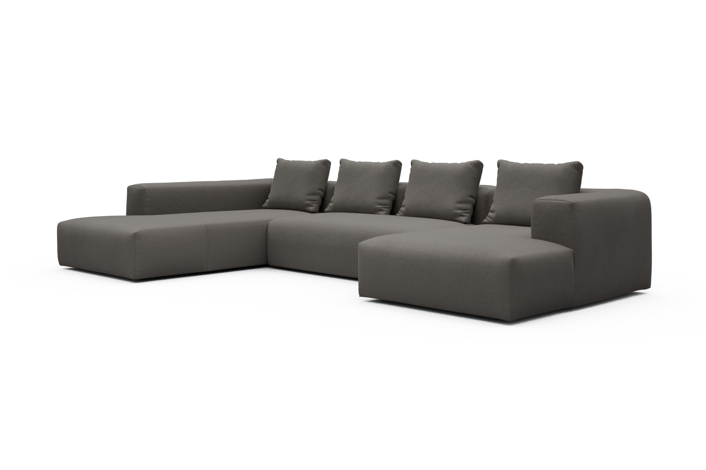 Wohnlandschaft Fred Relax-Ecke links mit 2-Sitzer und Chaiselongue rechts Strukturierter Stoff Satya 446-Taupe-Brown