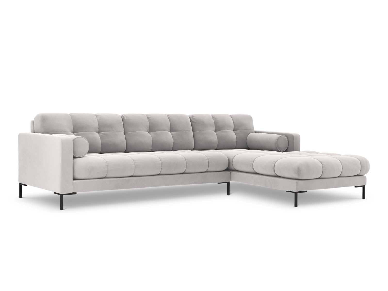 Cosmopolitan Design Ecksofa Bali 5-Sitzer Samt Bluvel Silber Rechts Beine Schwarzes Metall