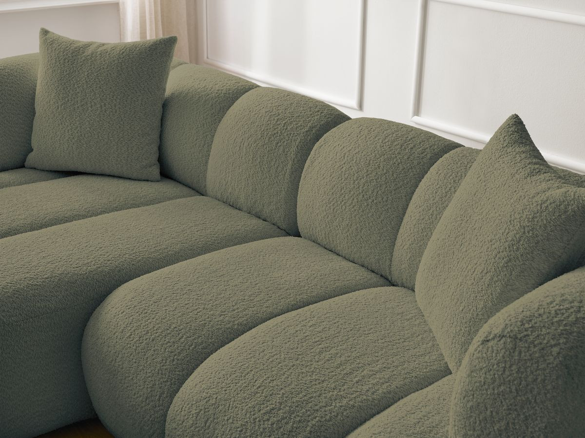 Bobochic Pamira Ecksofa Bouclé-Stoff Grün Ecke links