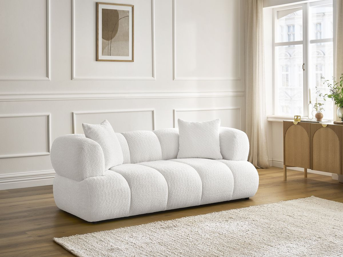 Bobochic Pamira Sofa 2-Sitzer Bouclé-Stoff Weiß