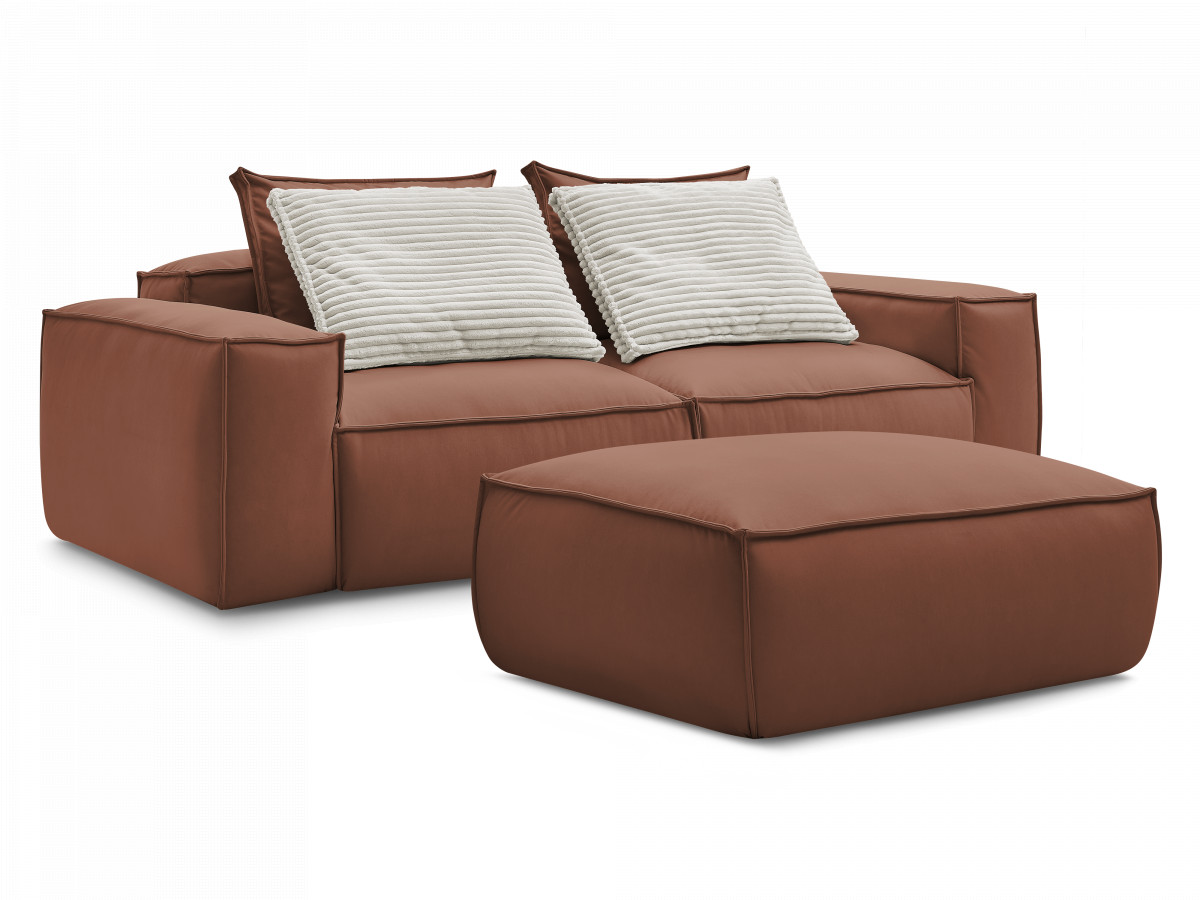 Bobochic Boheme Sofa 3-Sitzer mit Pouf Kunstleder Dunkelbraun