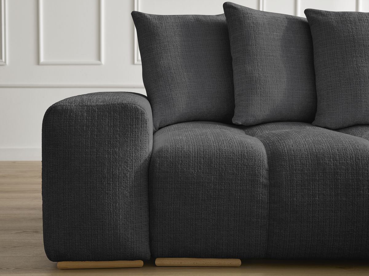 Bobochic Anakin Schlafsofa 3-Sitzer mit Bettkasten und Pouf, 6 Kissen Strukturstoff Schwarz