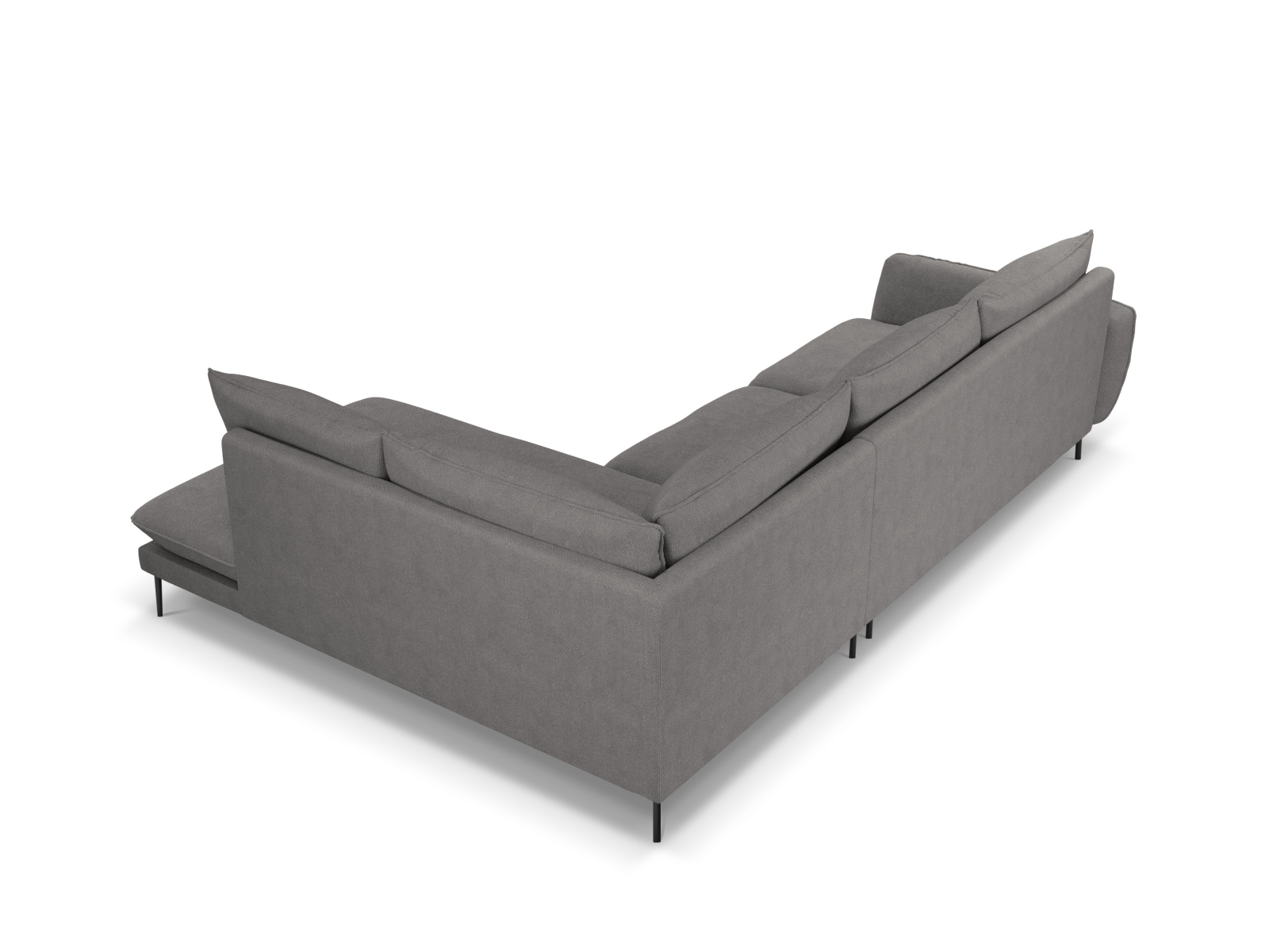 Cosmopolitan Design Ecksofa Vienna 6-Sitzer Strukturierter Stoff Positano Dunkelgrau Melange Rechts Beine Schwarzes Metall