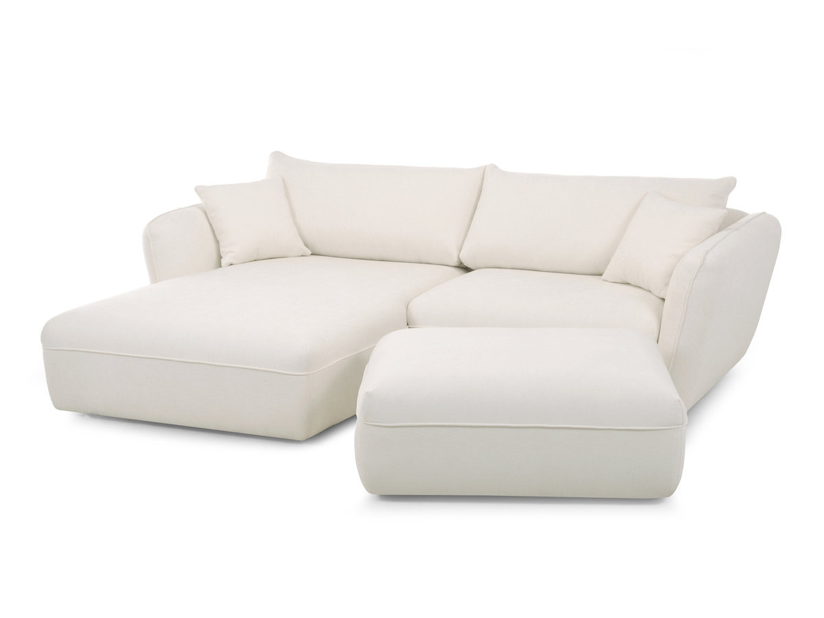 Bobochic Luigi Ecksofa mit Pouf Strukturstoff Weiß Ecke links