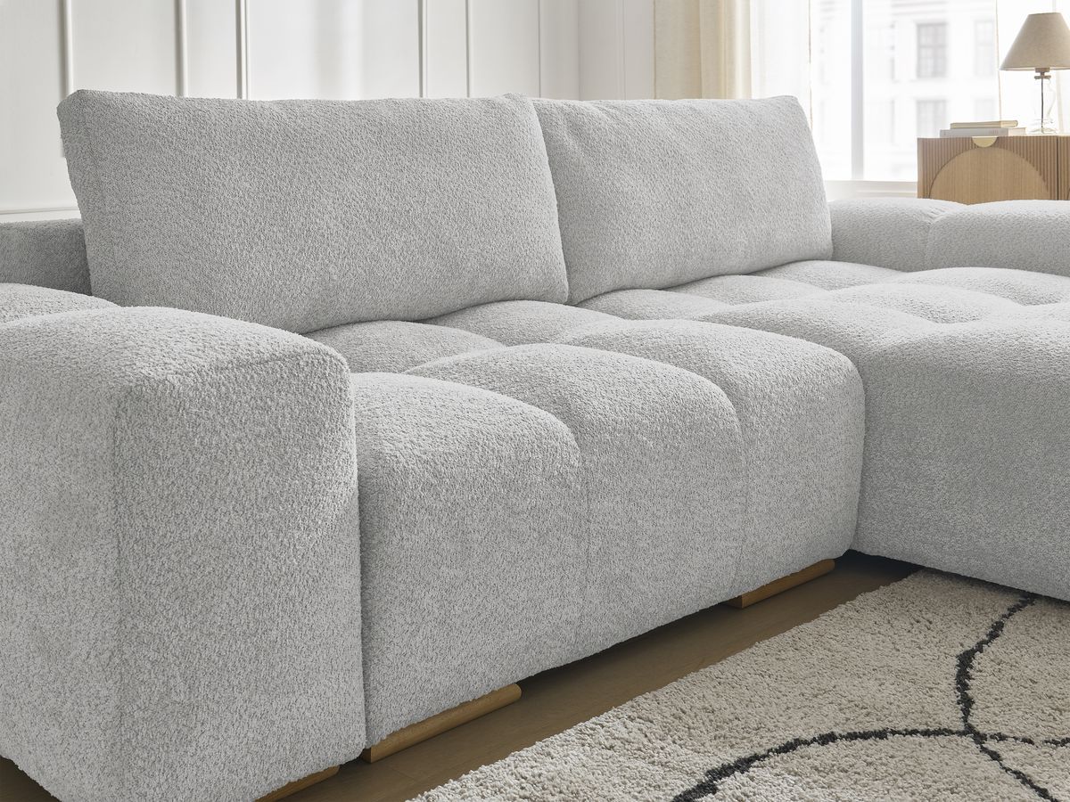 Bobochic Anakin Ecksofa, 2 Kissen Bouclé-Stoff Hellgrau