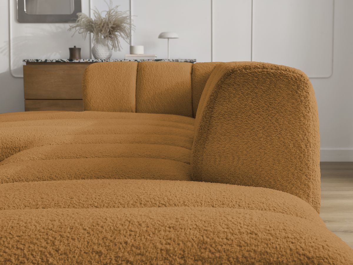 Bobochic Annecy Ecksofa mit Sofamodul und Pouf Bouclé-Stoff Gelb Ecke links