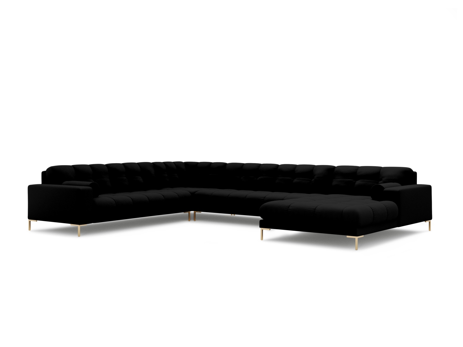 Cosmopolitan Design Panoramasofa Bali 7-Sitzer 327 cm Strukturierter Stoff Neve Schwarz Links Beine Gold