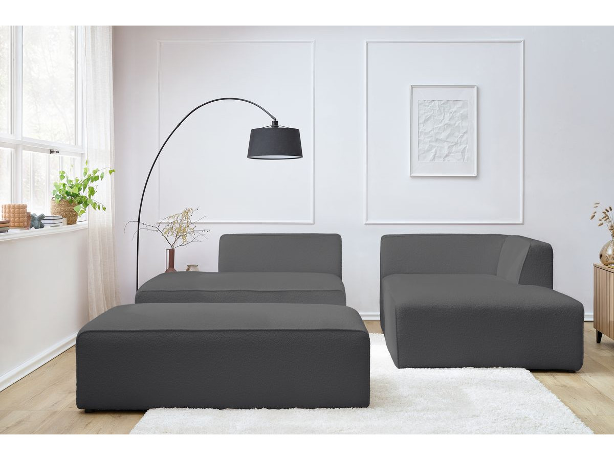 Bobochic Megeve Ecksofa mit Schlaffunktion und Pouf Bouclé-Stoff Dunkelgrau Ecke rechts