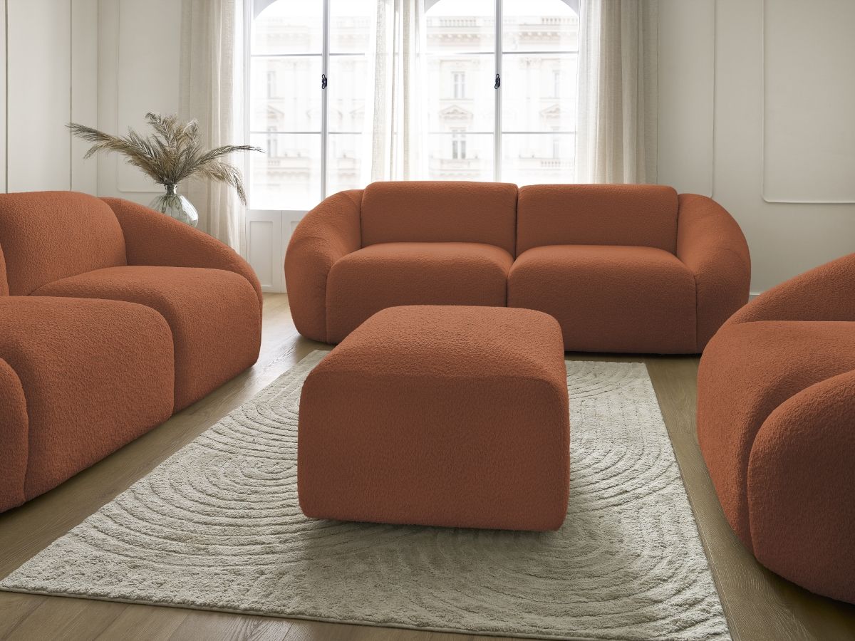 Bobochic Tina Sofa 7-Sitzer mit Pouf Bouclé-Stoff Orange