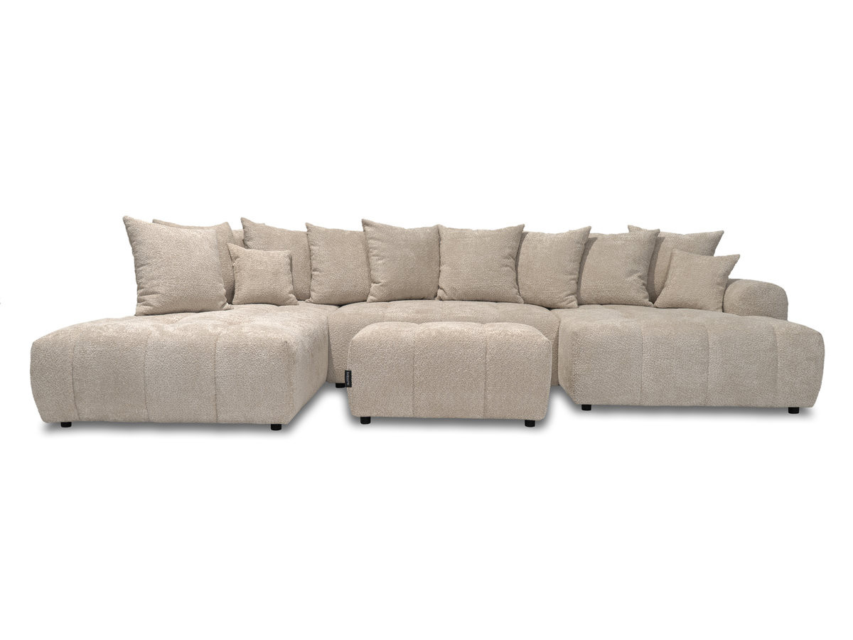 Bobochic Roxelane Wohnlandschaft mit Pouf Bouclé-Stoff Beige Ecke rechts