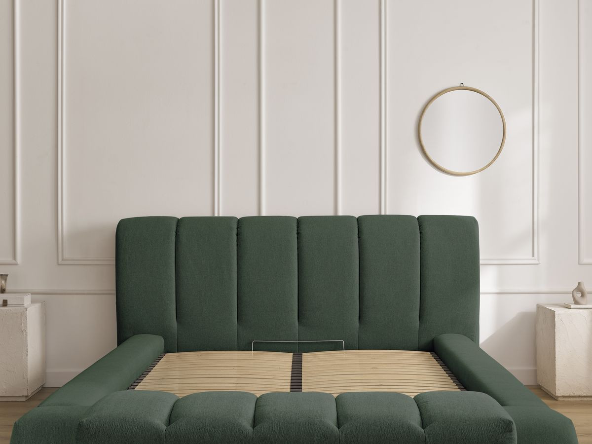 Bobochic Denali Polsterbett mit Bettkasten mit Bettbank Stoff Grün, Liegefläche 180 × 200 cm