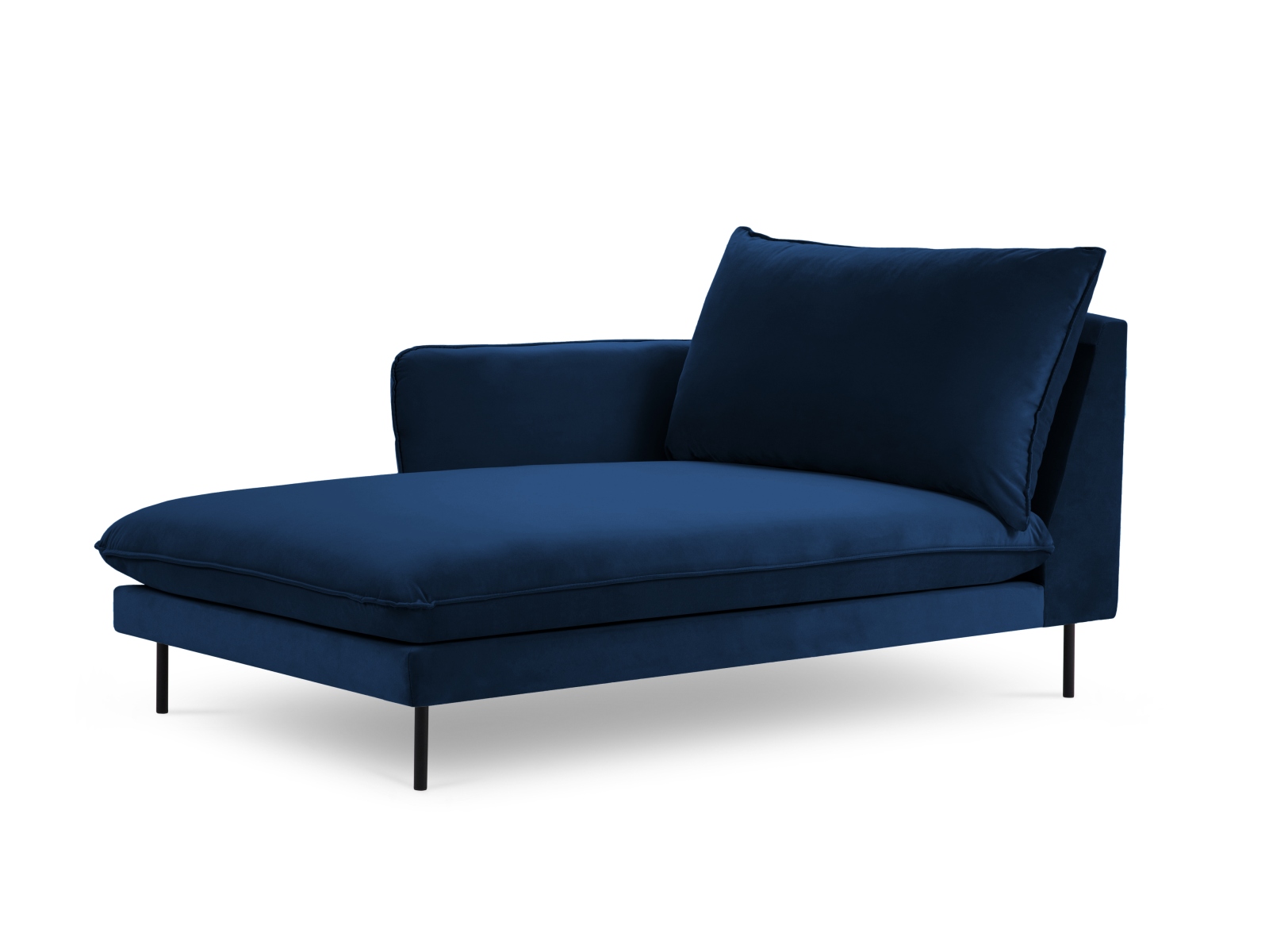 Cosmopolitan Design Chaiselongue Vienna Samt Bluvel Königsblau Links Beine Schwarzes Metall