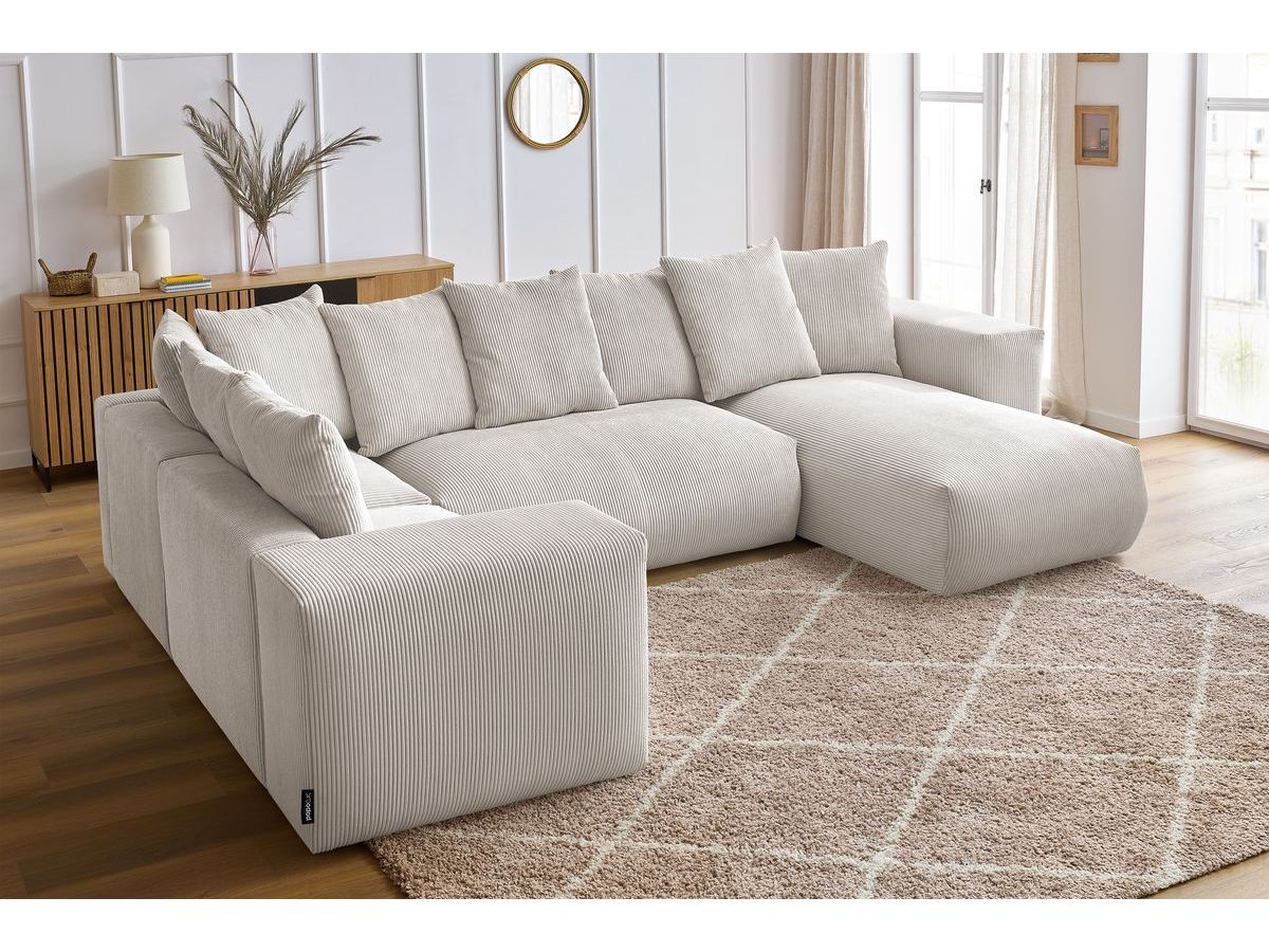 Bobochic Voltaire Wohnlandschaft 356 × 214 cm Cordsamt Beige Ecke rechts