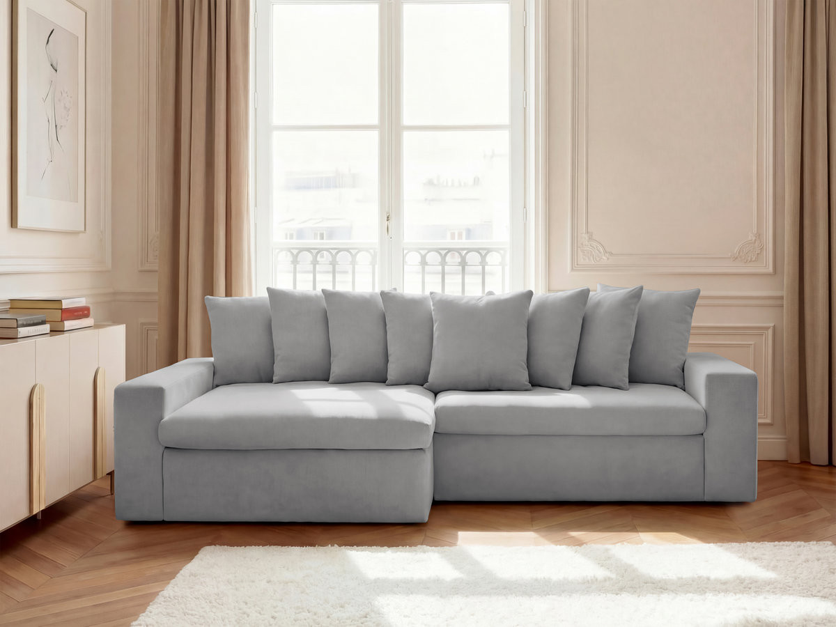 Bobochic Enore Ecksofa 330 × 100 cm Stoff Hellgrau Ecke links