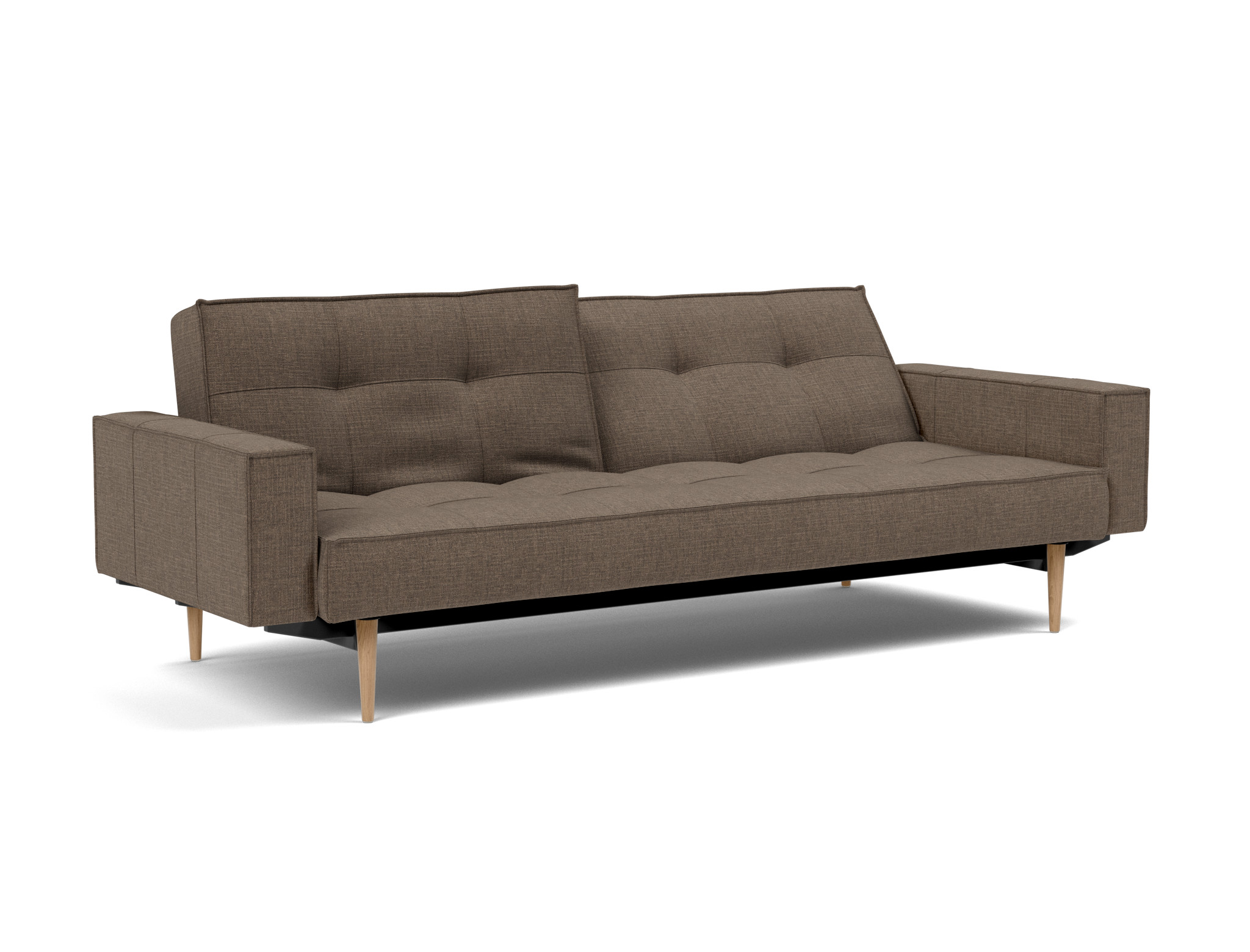 Schlafsofa Splitback mit Armlehnen Chenille Esina 411-Cedar-Brown Beine Styletto Eiche hell