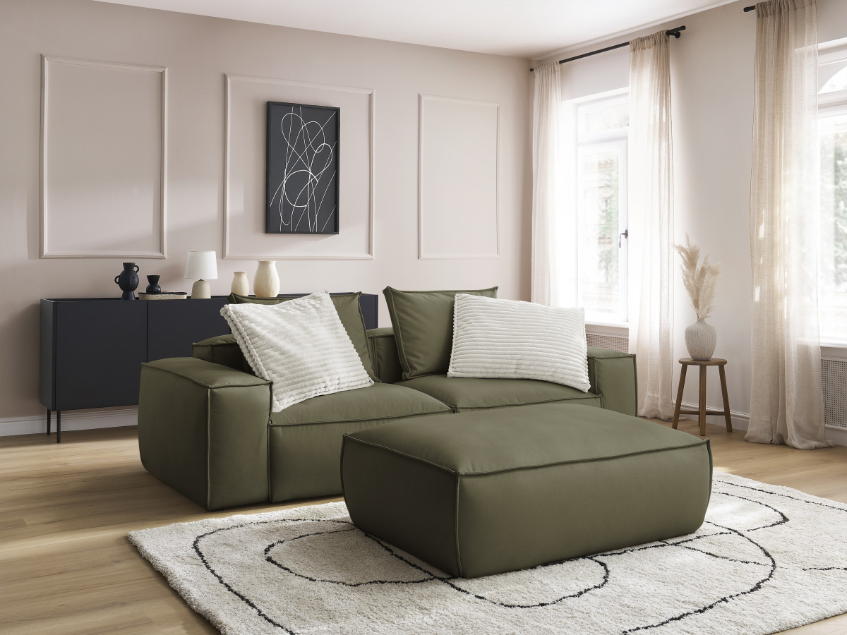 Bobochic Boheme Sofa 3-Sitzer mit Pouf Kunstleder Grün