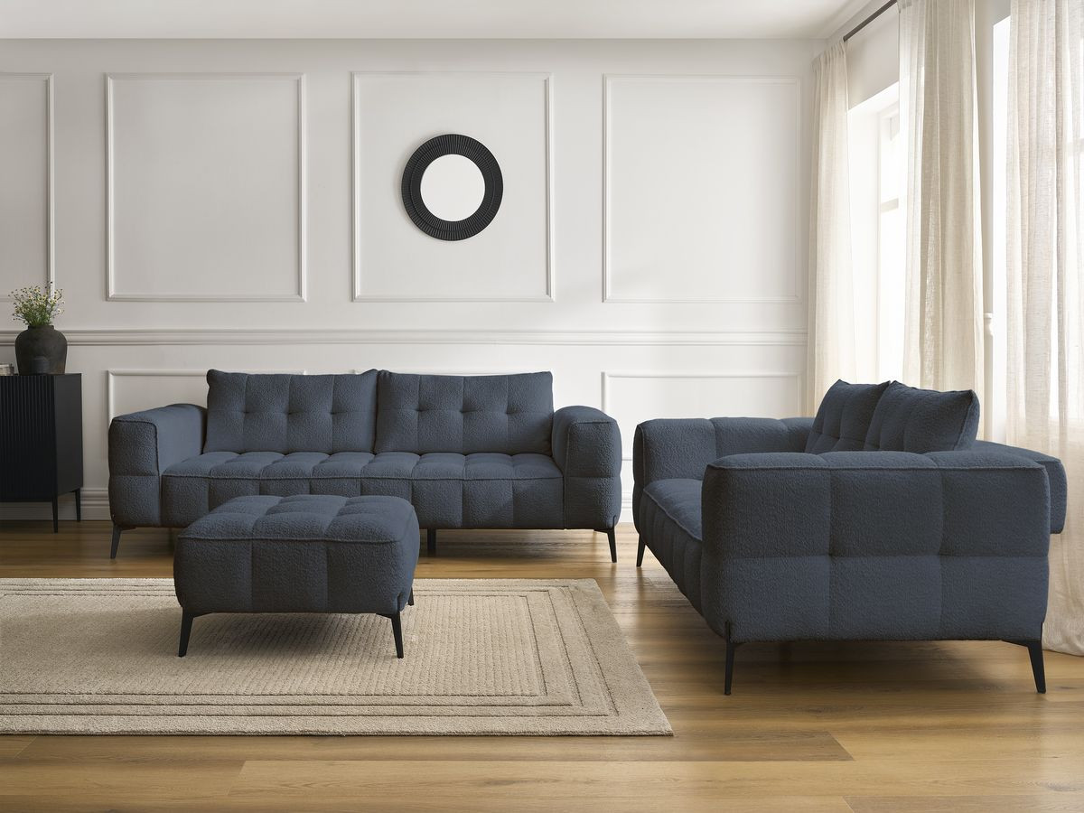 Bobochic Anis Sofa 5-Sitzer mit Pouf Bouclé-Stoff Dunkelblau
