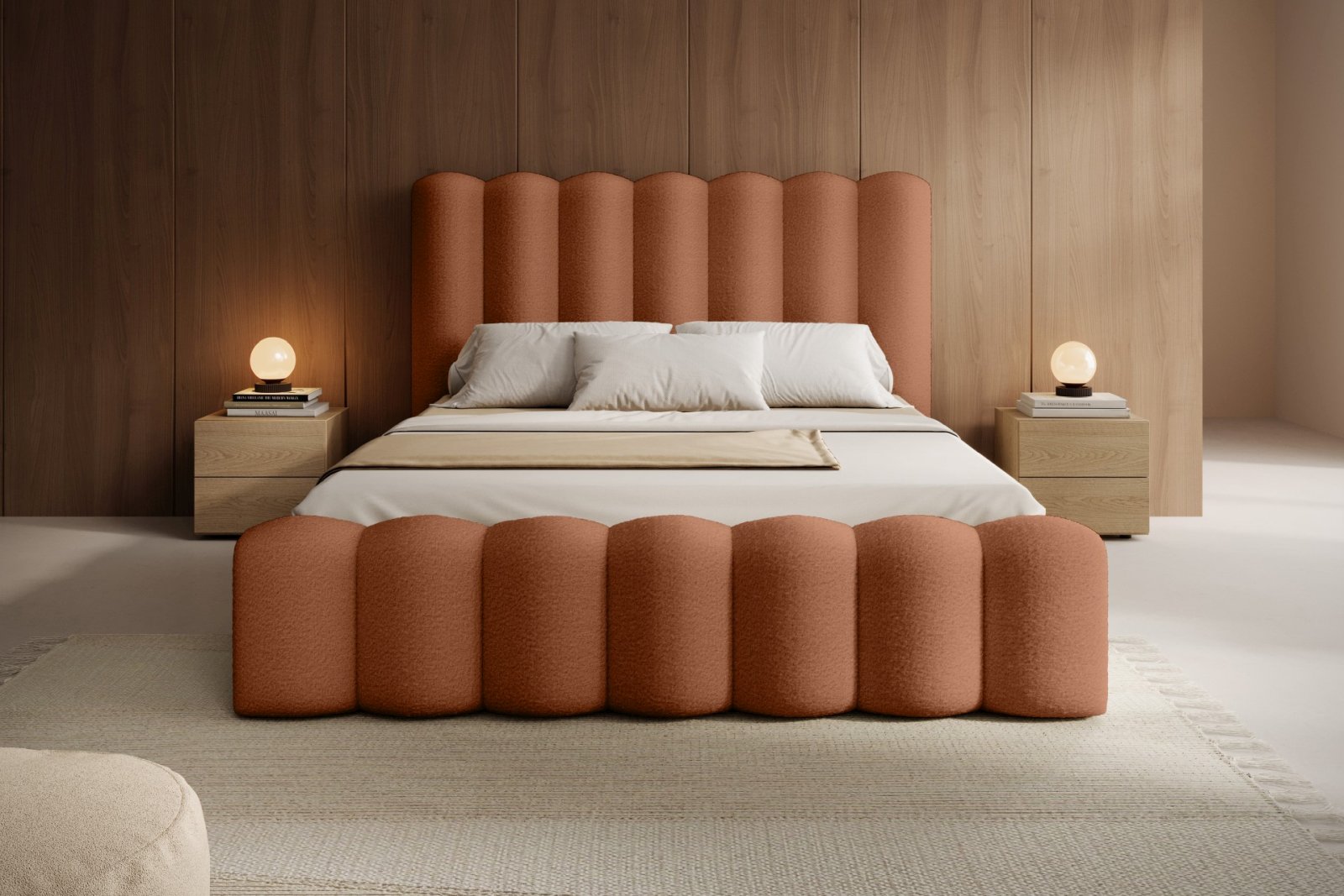 Polsterbett Laro Boucle 180x200 mit Metallrahmen Euphoria 09 Deep Terra