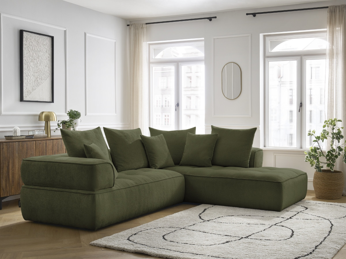 Bobochic Whesley Ecksofa Stoff Dunkelgrün Ecke rechts