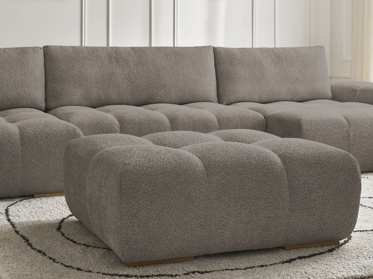 Bobochic Anakin Wohnlandschaft mit Pouf, 3 Kissen Bouclé-Stoff Braun