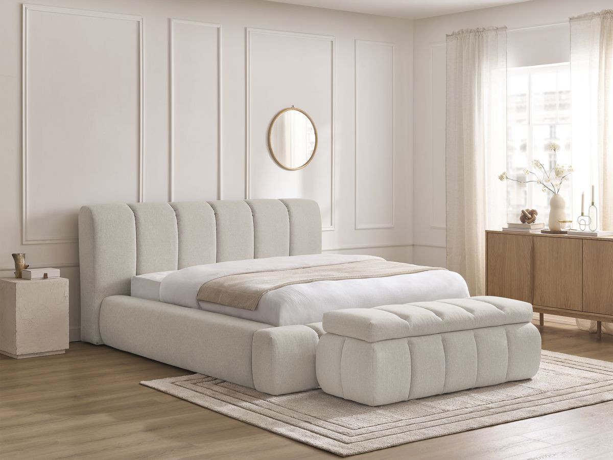 Bobochic Denali Polsterbett mit Bettkasten mit Bettbank Stoff Beige, Liegefläche 160 × 200 cm