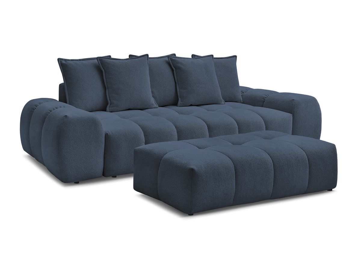 Bobochic Everest Sofa 3-Sitzer mit Pouf, 5 Kissen Melange-Stoff Dunkelblau