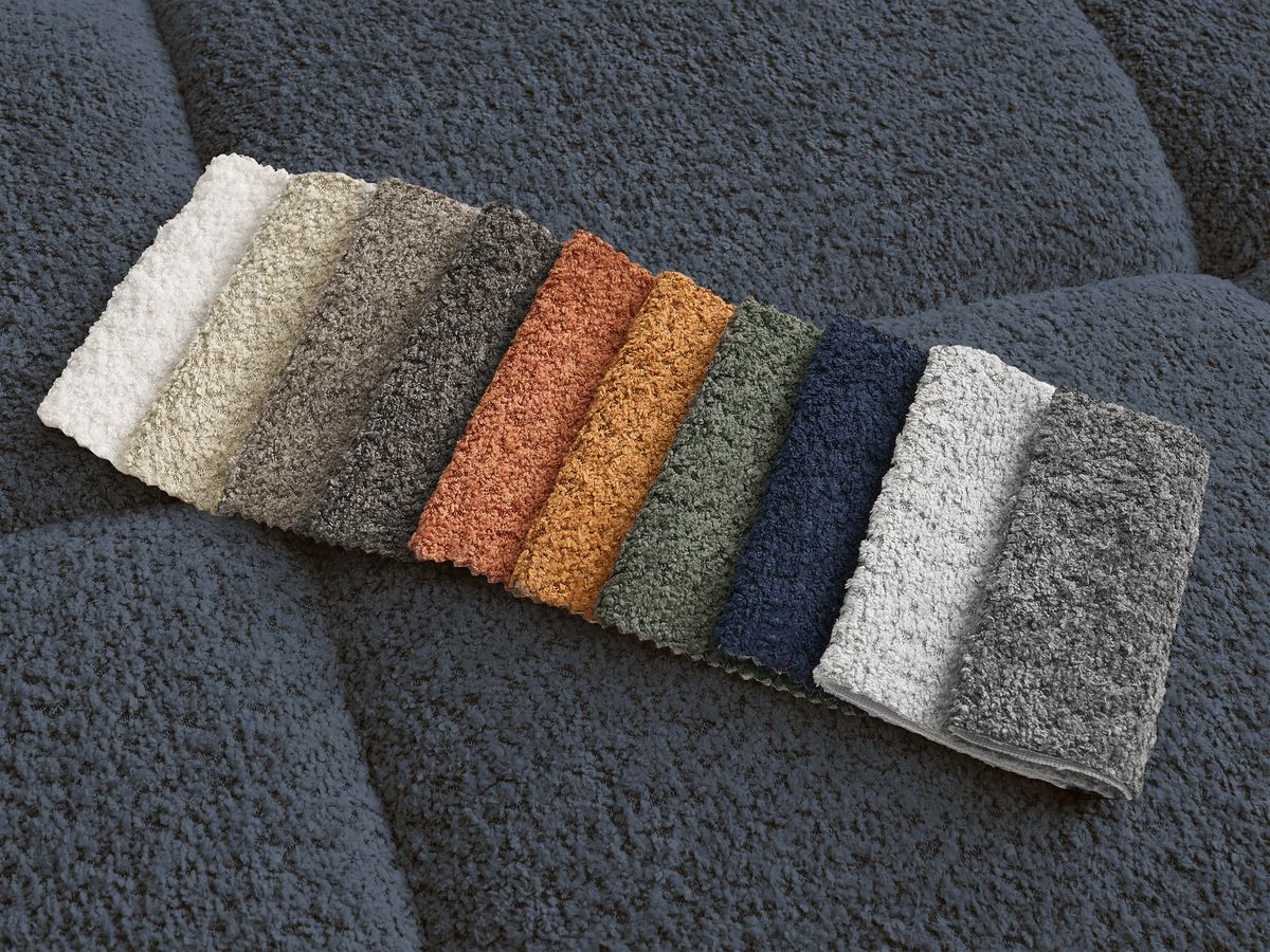 Bobochic Alya Sofa 4-Sitzer mit Pouf Bouclé-Stoff Dunkelblau