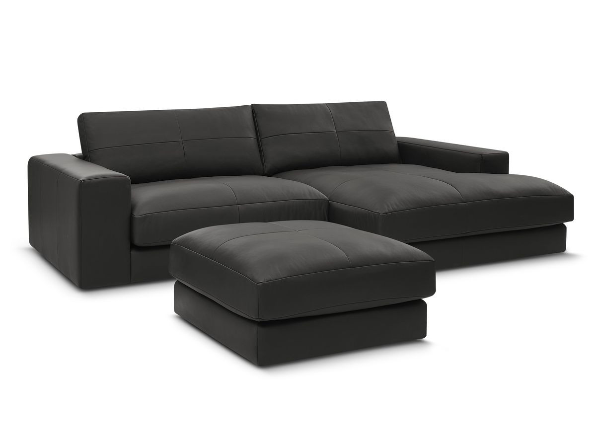 Bobochic Leonard Ecksofa mit Pouf 274 × 159 cm Leder Schwarz Ecke rechts