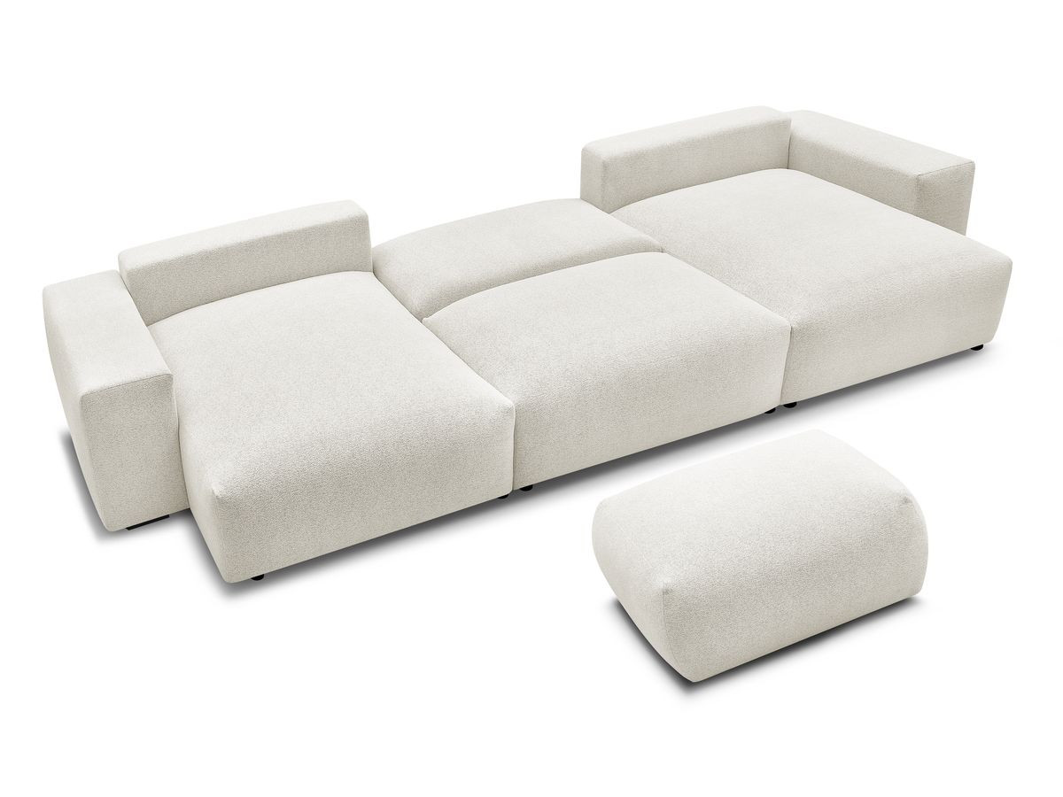 Bobochic Voltaire Wohnlandschaft mit Pouf 420 × 174 cm, Liegefläche 135 × 345 cm Melange-Stoff Weiß